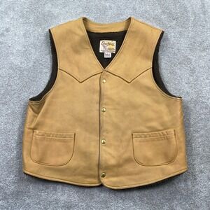 DeerWear Vintage Mens Deerskin Leather Vest Tan Sherpa Lined Western Size 46 USA